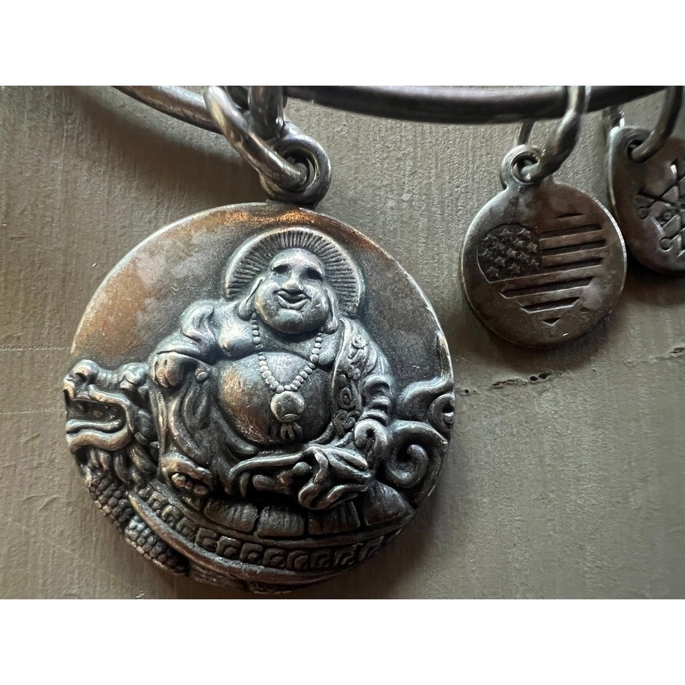 Alex and Ani Laughing Buddha Bangle OS Silver Joy Optimism Enlightenment Charm